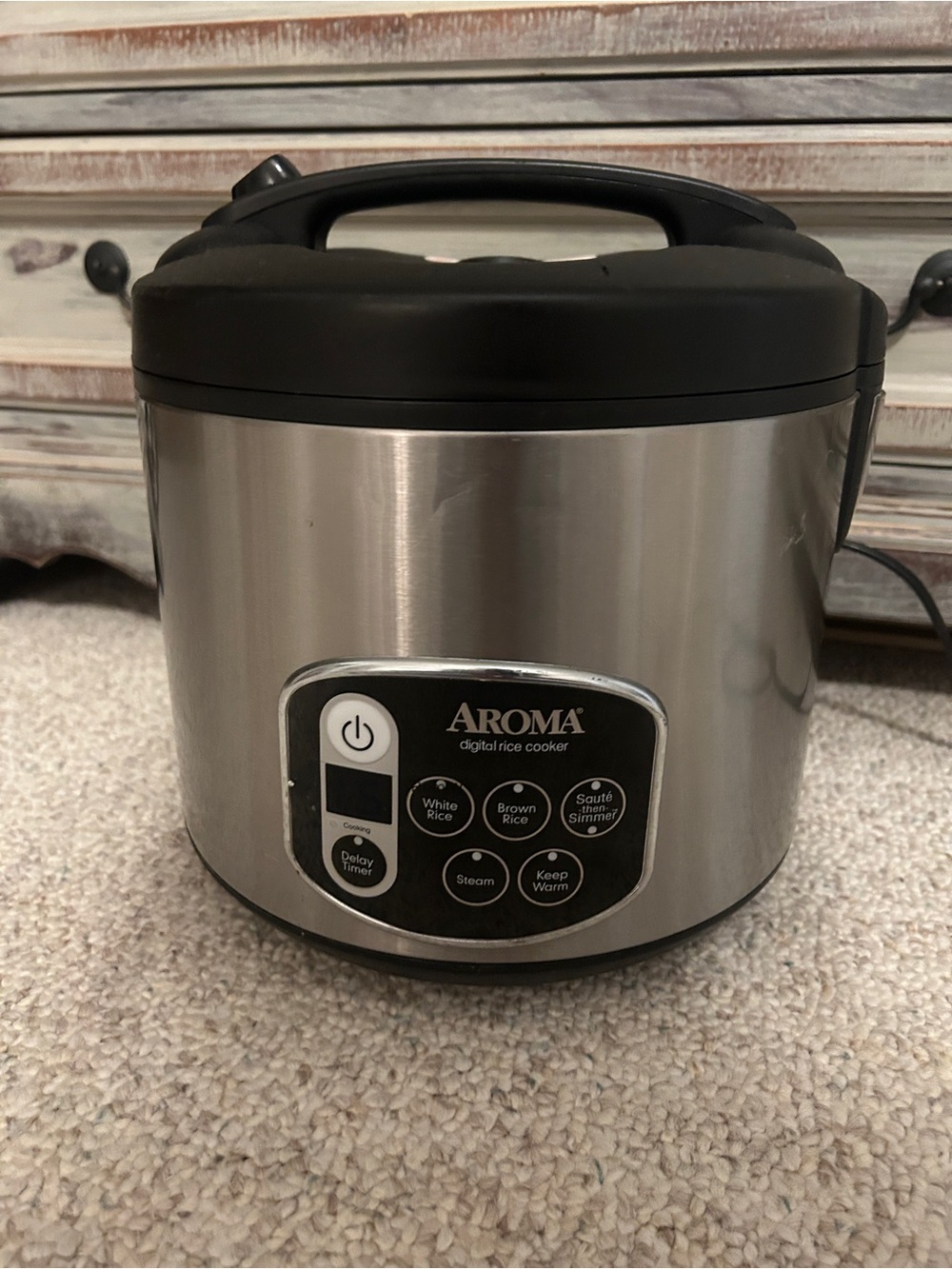 Aroma Home Stainless Steel and Black Digital Rice Cooker